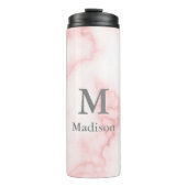 Bouteilles Isothermes Marbre rose Faux avec nom et monogramme (Devant)