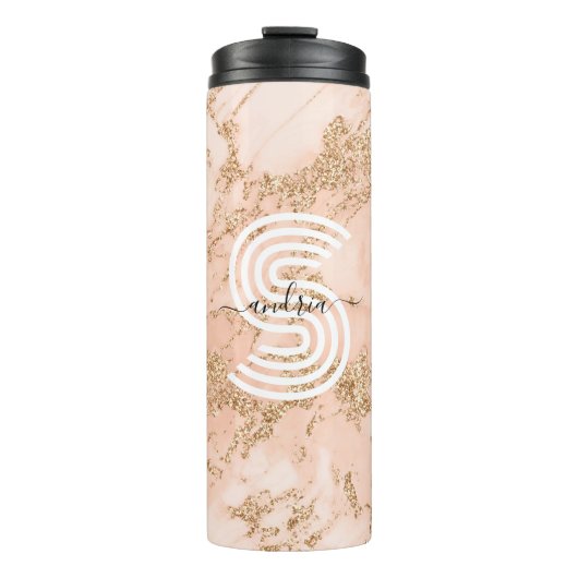 Bouteilles Isothermes Marbre rose Parties scintillant or, Nom du script (Devant)