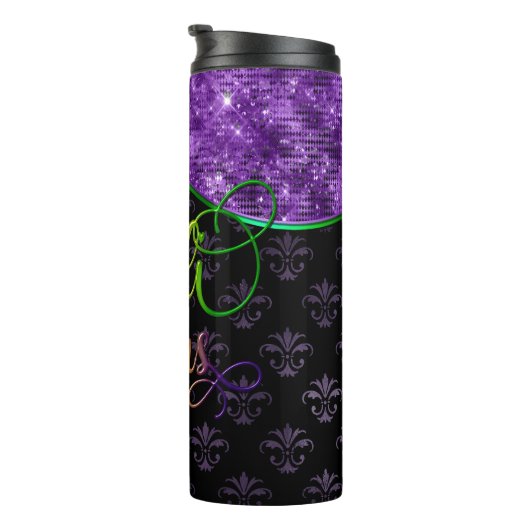 Bouteilles Isothermes Mardi Gras Tumbler, Parties scintillant Violette,  (Tourné sur la droite)