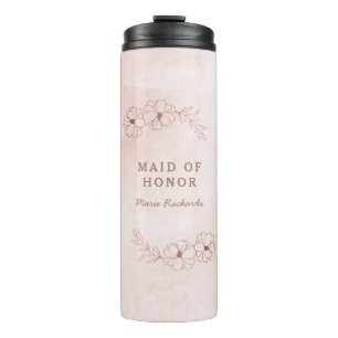 Bouteilles Isothermes Mariage à la bordure florale de rose poudrée et d'