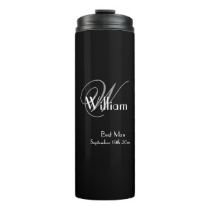Bouteilles Isothermes Mariage Best Man Cadeau Élégant Monogram Chic Blac