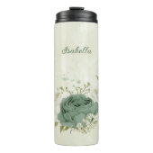 Bouteilles Isothermes mariage fleurs blanches vert sauge (Devant)