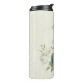 Bouteilles Isothermes mariage fleurs blanches vert sauge (Tourné sur la gauche)