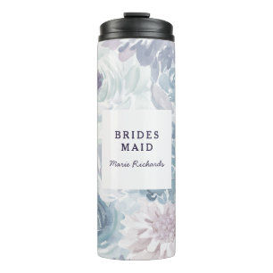 Bouteilles Isothermes Mariage Floral Aquarelle Bleu Vintage Annabelle