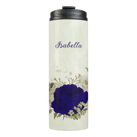 Bouteilles Isothermes Mariage floral bleu royal beige (Devant)