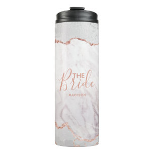 Bouteilles Isothermes Mariée en or blanc et rose, marbre d'agate, feuill