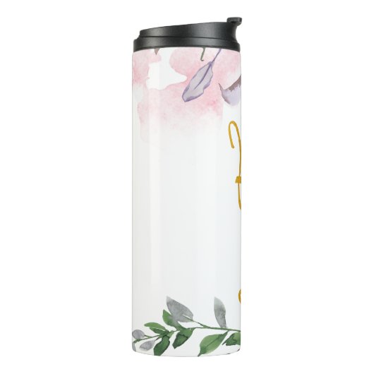 Bouteilles Isothermes Mariée Tribe Floral et Faux Gold avec nom (Tourné sur la gauche)