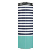 Bouteilles Isothermes Marine Bleu et Aqua Chic Stripes Coeur Monogramme (Dos)