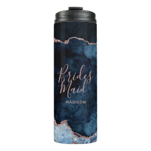 Bouteilles Isothermes Marine Bleu et Rose or huile Agate Marbre Bridesma