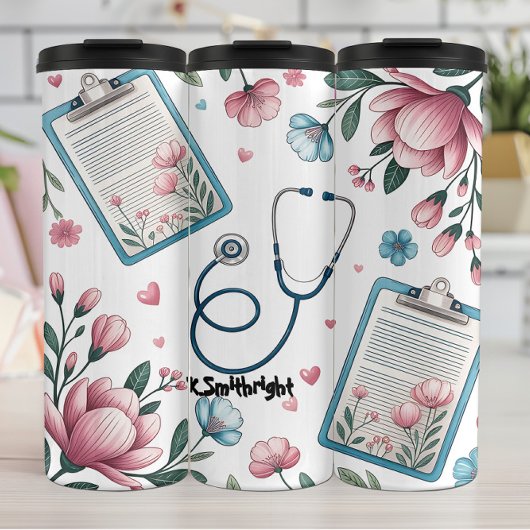Bouteilles Isothermes Medical Clipboard Stethoscope Floral Pattern