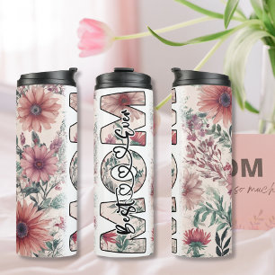Bouteilles Isothermes Meilleure maman Fleurs roses foncées