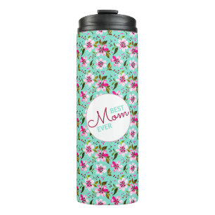 Bouteilles Isothermes Meilleure Maman Personnalisée Florale Aqua et Rose