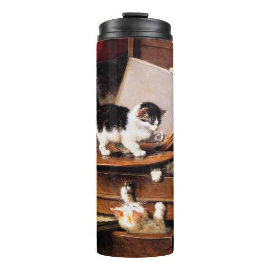 Bouteilles Isothermes Mère Chat et chatons sur table (Devant)