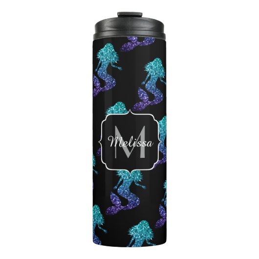Bouteilles Isothermes Mermaid aqua bleu ombre motif Monogramme (Devant)