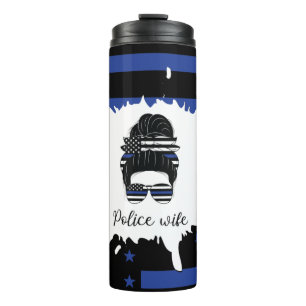 Bouteilles Isothermes Messy Bun Police Femme noir et bleu