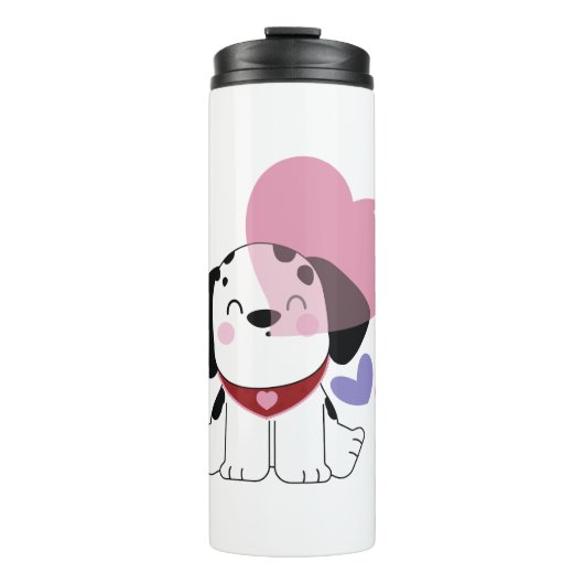 Bouteilles Isothermes Mignon Chien Dalmatien Kawaii avec des Cœurs (Devant)