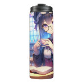 Bouteilles Isothermes Mignonne fille Anime dans les lunettes Lecture (Devant)