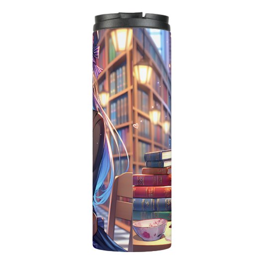 Bouteilles Isothermes Mignonne fille Anime dans les lunettes Lecture (Dos)