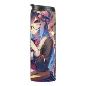 Bouteilles Isothermes Mignonne fille Anime dans les lunettes Lecture (Tourné sur la droite)