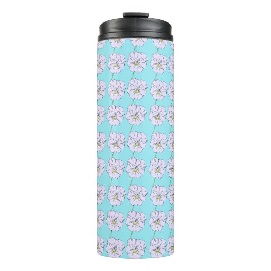 Bouteilles Isothermes Mikitiez bleu minuscule motif de fleurs blanches (Devant)