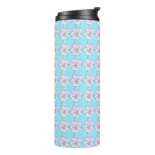 Bouteilles Isothermes Mikitiez bleu minuscule motif de fleurs blanches (Tourné sur la gauche)