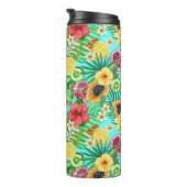 Bouteilles Isothermes Mix-fruit tropical, fleurs et feuilles en bleu (Tourné sur la droite)