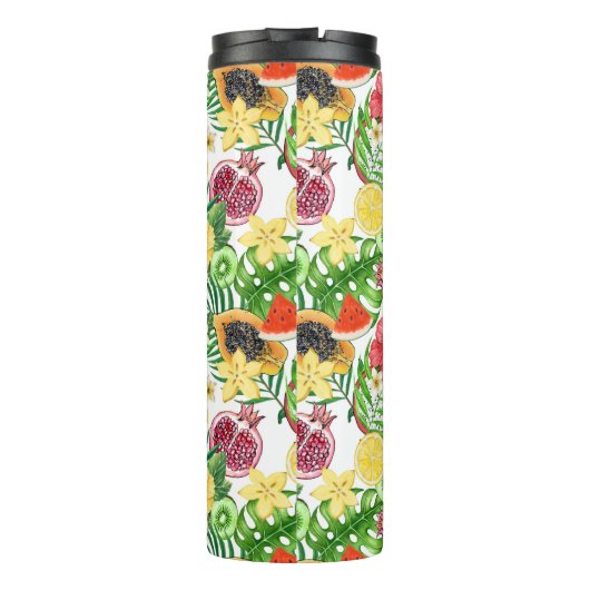 Bouteilles Isothermes Mix-fruit tropical, fleurs et feuilles sur blanc (Dos)