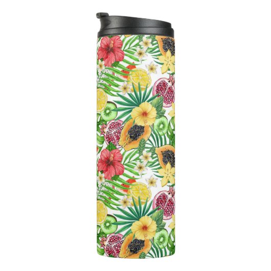 Bouteilles Isothermes Mix-fruit tropical, fleurs et feuilles sur blanc (Tourné sur la droite)