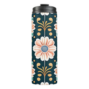 Bouteilles Isothermes Modèle Floral orange sur un Arrière - plan noir