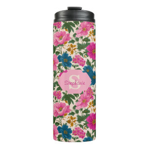 Bouteilles Isothermes Modèle floral Vintage rustique bleu et rose