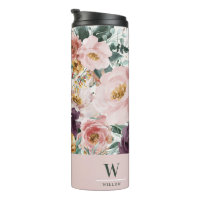 Moderne aquarelle florale élégant monogramme rose
