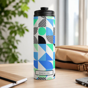 Bouteilles Isothermes Moderne bleu vert menthe géométrique personnalisé