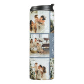 Bouteilles Isothermes Moderne Chic Dusty Bleu Monogramme & Collage Photo (Tourné sur la gauche)