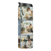 Bouteilles Isothermes Moderne Chic Dusty Bleu Monogramme & Collage Photo (Tourné sur la droite)