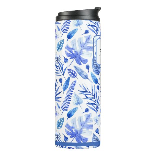 Bouteilles Isothermes Monogram Cobalt Blue Tropical Leaves Pattern 11oz (Tourné sur la gauche)