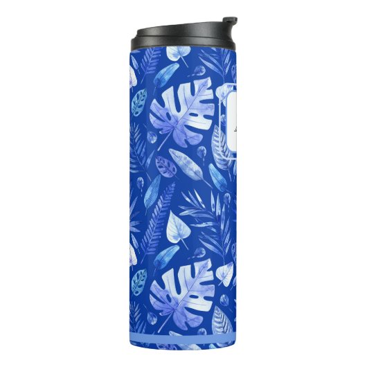 Bouteilles Isothermes Monogram Cobalt Blue Tropical Leaves Pattern 11oz (Tourné sur la gauche)