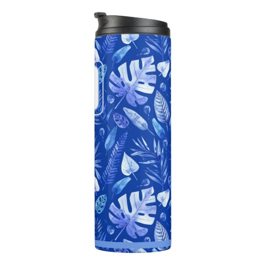 Bouteilles Isothermes Monogram Cobalt Blue Tropical Leaves Pattern 11oz (Tourné sur la droite)