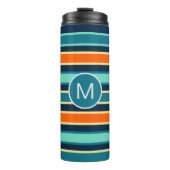 Bouteilles Isothermes Monogramme à rayures couleur bleu orange rétro (Devant)
