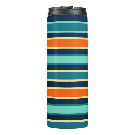 Bouteilles Isothermes Monogramme à rayures couleur bleu orange rétro (Dos)
