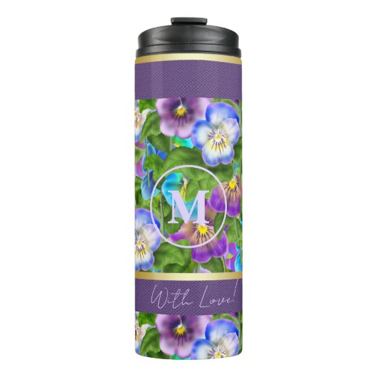 Bouteilles Isothermes Monogramme Anniversaire Pansy Violet Fleurs Aquare (Devant)