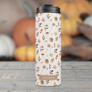 Bouteilles Isothermes Monogramme Botanique Aquarelle Brun Taupe Automne