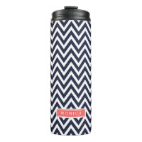 Monogramme Chevron bleu marine et corail