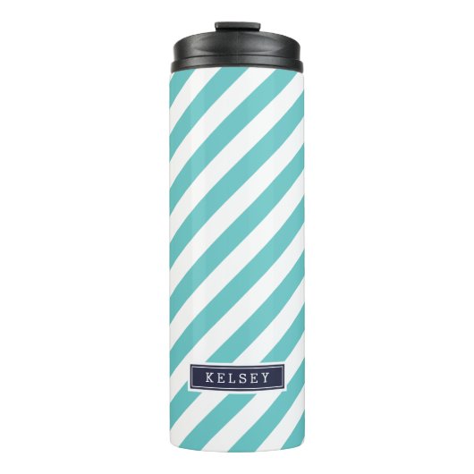 Bouteilles Isothermes Monogramme de bandes Preppy bleu marine et turquoi (Devant)