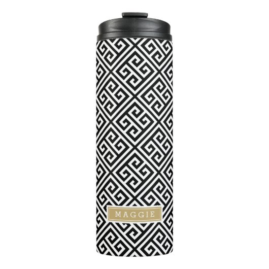 Bouteilles Isothermes Monogramme de clé grecque noire et or (Devant)