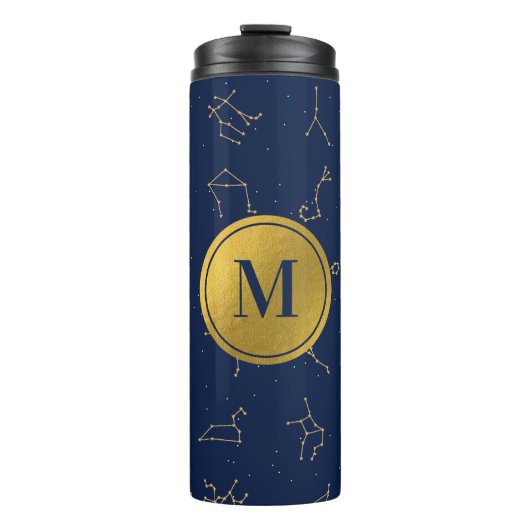 Bouteilles Isothermes Monogramme de constellations de Zodiac bleu or et (Devant)