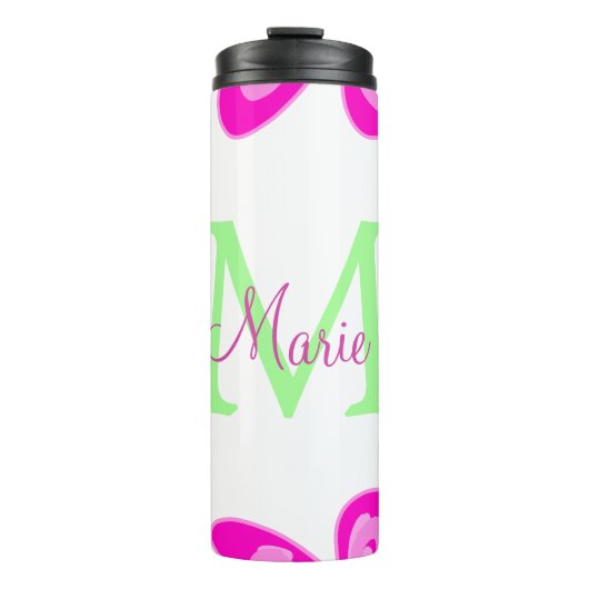 Bouteilles Isothermes monogramme de fleur rose ajouter nom lettre feuill (Devant)