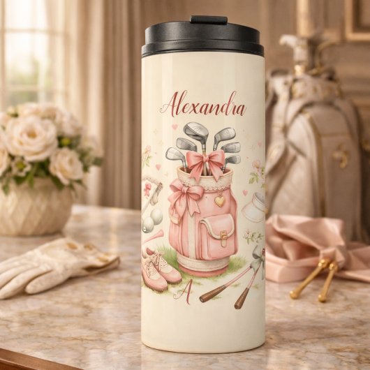 Bouteilles Isothermes Monogramme de golf rose personnalisé Coquette