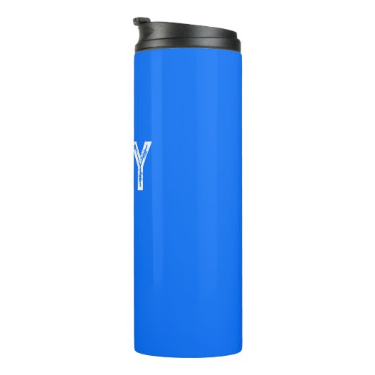 Bouteilles Isothermes Monogramme de nom personnalisé bleu néon solide (Tourné sur la droite)