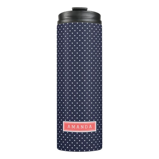Bouteilles Isothermes Monogramme de points minuscules bleu marine et cor (Devant)