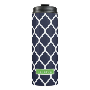 Bouteilles Isothermes Monogramme de Quatrefoil bleu marine et vert maroc